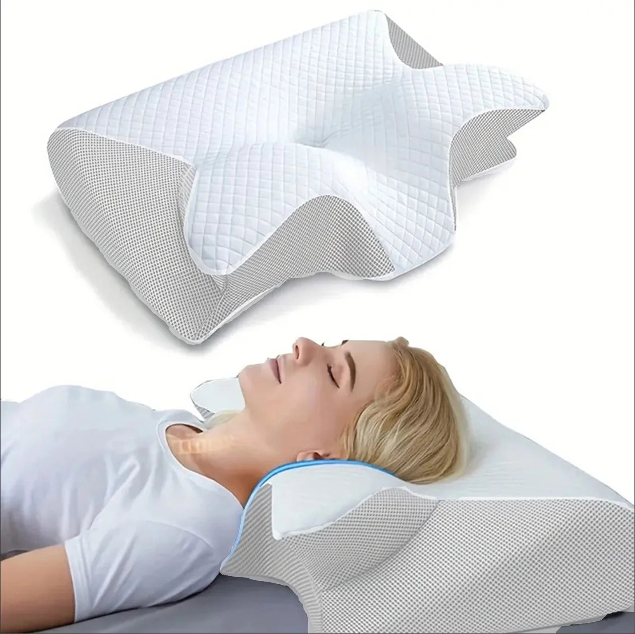 1pc Memory Foam Cervical Pillow, 2 in 1 Ergonomic Contour Orthopedic Pillow for Neck Pain, Contoured Support Pillows,Neck Pillow